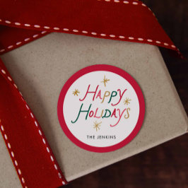 Pegatina Redonda Modern Colorful Happy Holidays Round Sticker