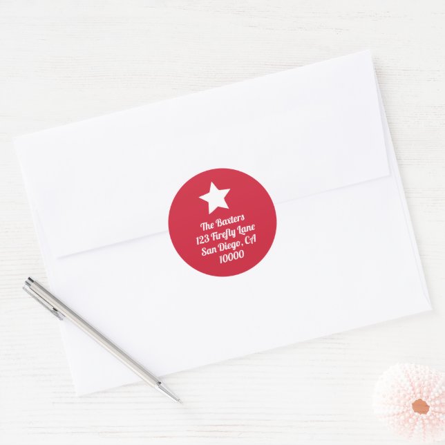 Pegatina Redonda Modern Cut Star Red Holiday Sticker (Sobre)