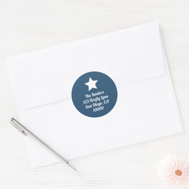 Pegatina Redonda Modern Cut Star Slate Blue Holiday Sticker (Sobre)