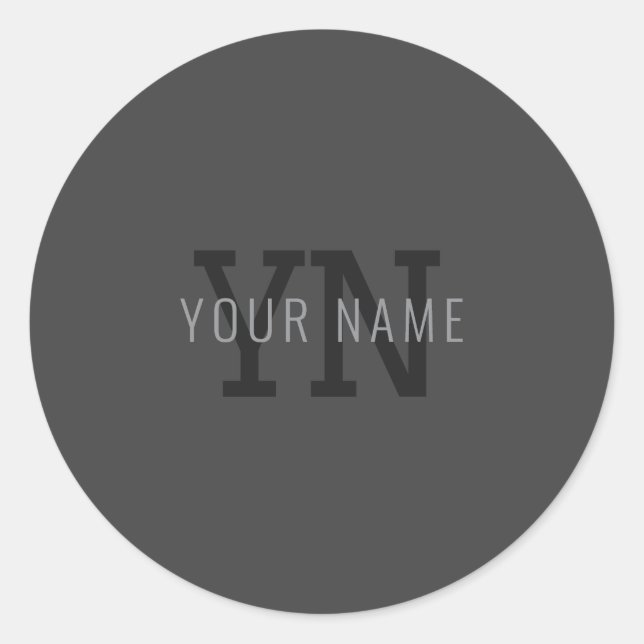 Pegatina Redonda Modern Dark Gray Monogrammed Name (u otro texto) (Anverso)