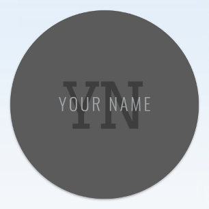 Pegatina Redonda Modern Dark Gray Monogrammed Name (u otro texto)
