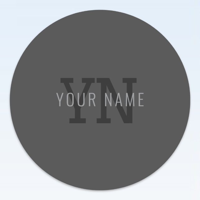 Pegatina Redonda Modern Dark Gray Monogrammed Name (u otro texto) (Subido por el creador)