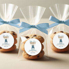 Pegatina Redonda Modern Denim Boy Blue Jean Baby Shower