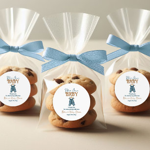 Pegatina Redonda Modern Denim Boy Blue Jean Baby Shower