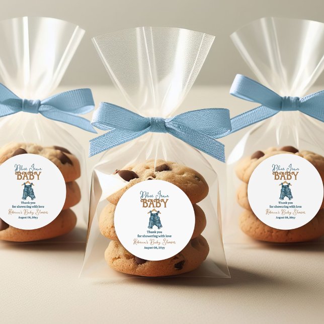 Pegatina Redonda Modern Denim Boy Blue Jean Baby Shower (Subido por el creador)