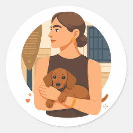Pegatina Redonda Modern Dog Mom Aesthetic With Cute Puppy