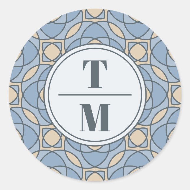 Pegatina Redonda Modern Dusty Blue Art Deco Wedding Favor Stickers (Anverso)