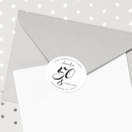 Pegatina Redonda Modern Elegant Black White Fifty Fabulous Birthday