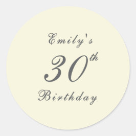 Pegatina Redonda Modern Elegant Cream 30th Birthday Party