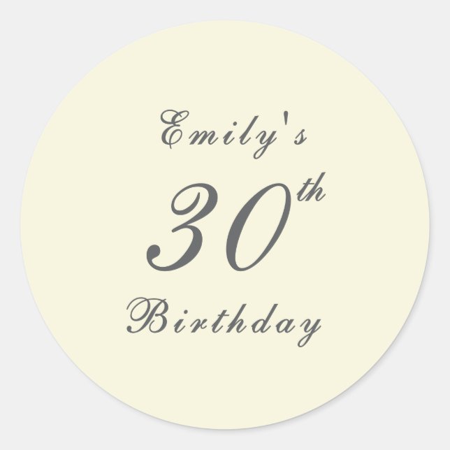 Pegatina Redonda Modern Elegant Cream 30th Birthday Party (Anverso)