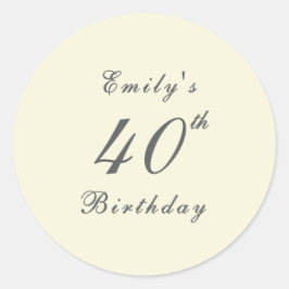 Pegatina Redonda Modern Elegant Cream 40th Birthday Party