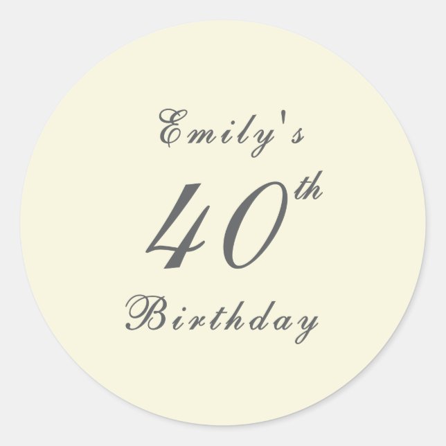 Pegatina Redonda Modern Elegant Cream 40th Birthday Party (Anverso)