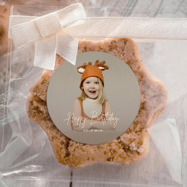 Pegatina Redonda Modern Elegant Happy Birthday Photo Round Sticker