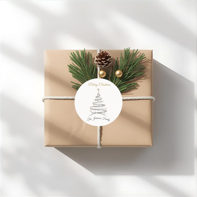 Pegatina Redonda Modern Elegant Minimal Christmas Tree Sticker (Subido por el creador)