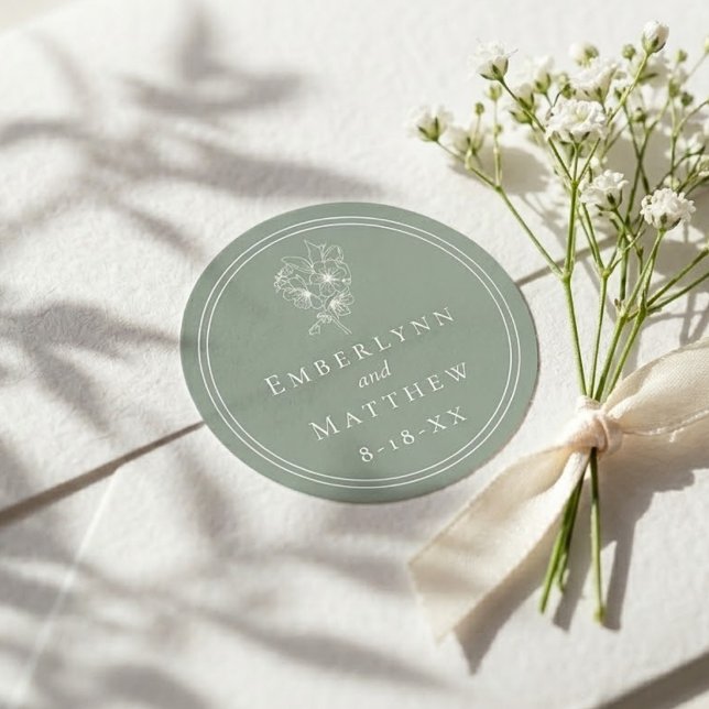 Pegatina Redonda Modern Elegant Sage Green Botanical Wedding (Modern Elegant Sage Green Botanical Wedding Classic Round Sticker)