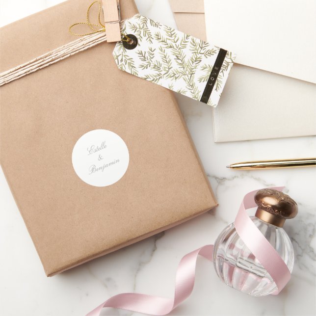 Pegatina Redonda Modern Elegant Script Calligraphy Wedding (Regalar)