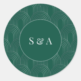 Pegatina Redonda Modern Emerald Green & Silver Arch