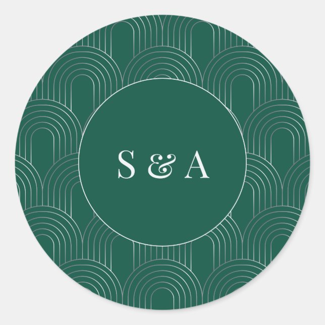 Pegatina Redonda Modern Emerald Green & Silver Arch (Anverso)
