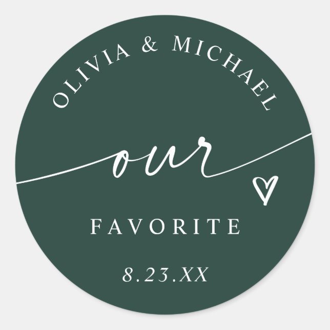 Pegatina Redonda Modern Emerald Our Favorite Wedding Treat Bag (Anverso)