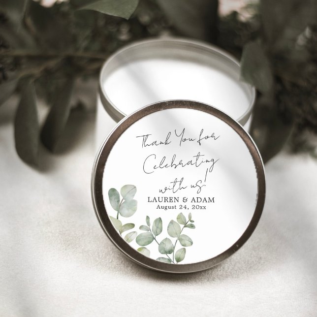 Pegatina Redonda Modern Eucalyptus Wedding Favor (Subido por el creador)
