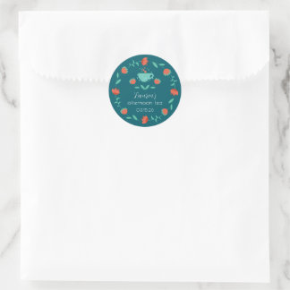 Pegatina Redonda Modern Floral Afternoon Tea Party Round Sticker