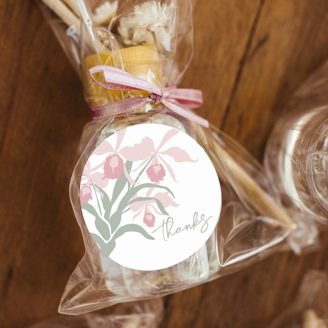 Pegatina Redonda Modern floral Cattleya orchid dusty pink wedding (Subido por el creador)