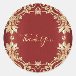 Pegatina Redonda Modern Gold Red Floral Sticker