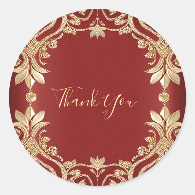 Pegatina Redonda Modern Gold Red Floral Sticker (Anverso)