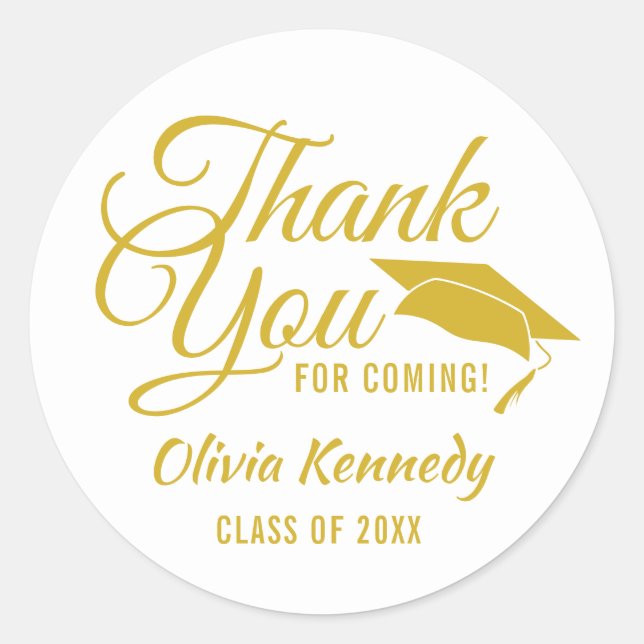 Pegatina Redonda Modern Gold  Thank You Graduation Party Favor (Anverso)