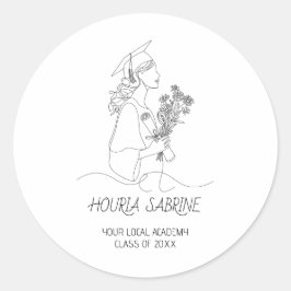 Pegatina Redonda Modern Graduation Black & white line art graduate