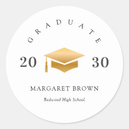 Pegatina Redonda Modern Graduation Gold Cap Simple Minimal