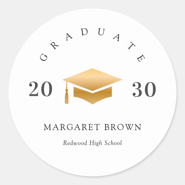 Pegatina Redonda Modern Graduation Gold Cap Simple Minimal (Anverso)
