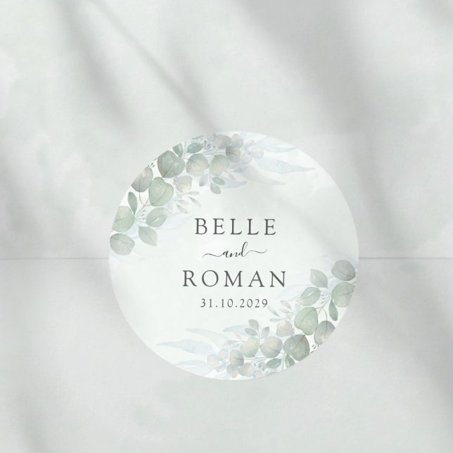 Pegatina Redonda Modern Green Eucalyptus Watercolor Wedding (Subido por el creador)