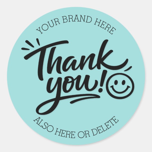 Pegatina Redonda Modern Hand-Lettered “Thank You!” with Smiley (Anverso)