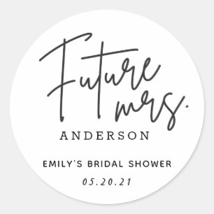 Pegatina Redonda Modern Hand Script Future Mrs Bridal Shower