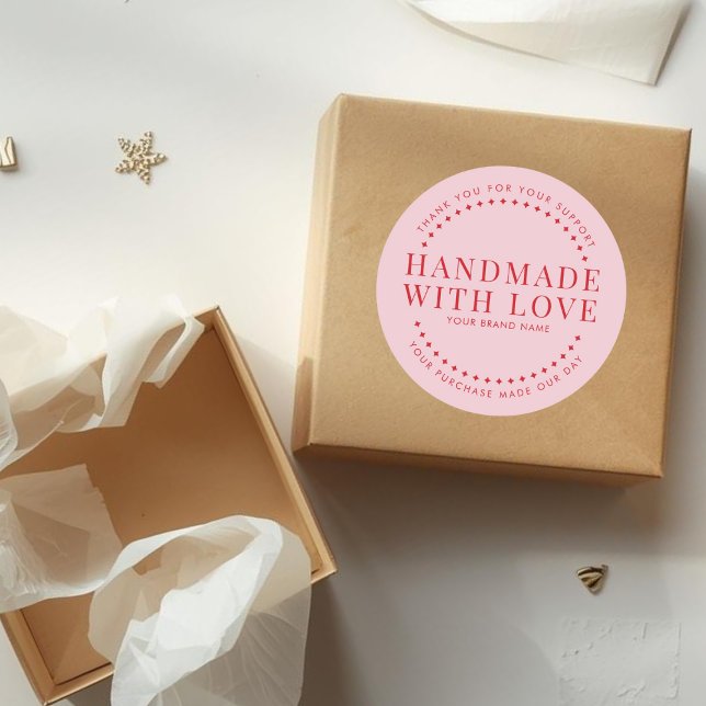 Pegatina Redonda Modern handmade with love pink thank you (Subido por el creador)