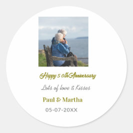 Pegatina Redonda Modern happy 50th anniversary add name date photo