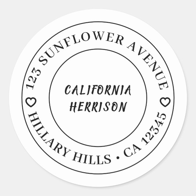 Pegatina Redonda Modern Heart Script Border Design (Anverso)