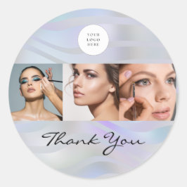 Pegatina Redonda Modern Holographic Black Script Logo Photo