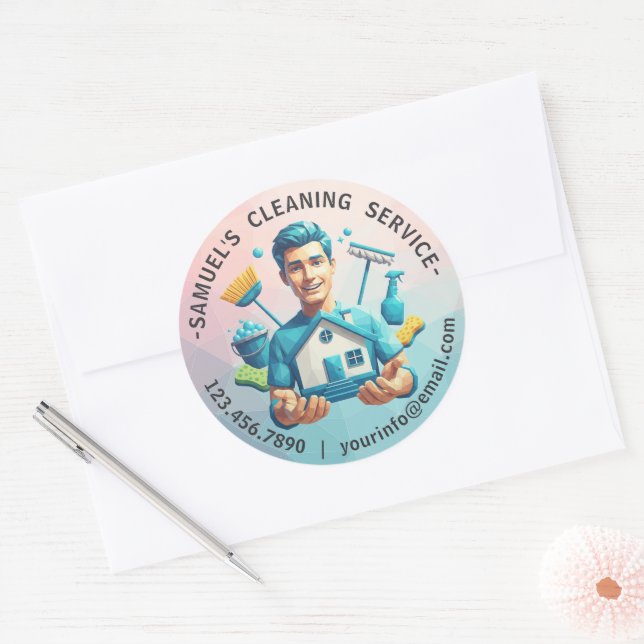 Pegatina Redonda Modern House Cleaning Maid Service Housekeeping (Sobre)