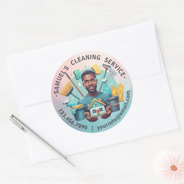 Pegatina Redonda Modern House Cleaning Maid Service Housekeeping (Sobre)