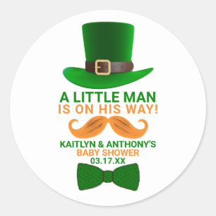 Pegatina Redonda Modern Leprechaun St. Patrick's Day Baby Shower