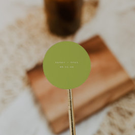 Pegatina Redonda Modern Lime Green Custom Names Wedding
