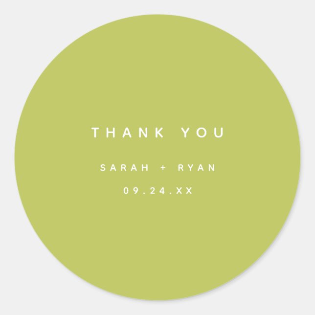 Pegatina Redonda Modern Lime Green "Thank You" Custom Wedding (Anverso)