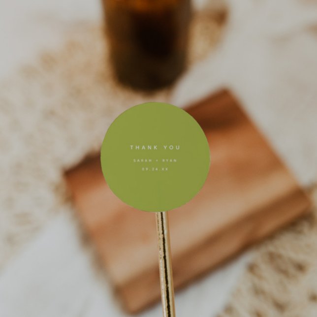 Pegatina Redonda Modern Lime Green "Thank You" Custom Wedding (Subido por el creador)