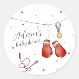 Pegatina Redonda Modern Little Champion Boxing Sport Baby Shower