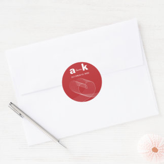 Pegatina Redonda Modern Loop Heart Simple Love Lines Red Boda