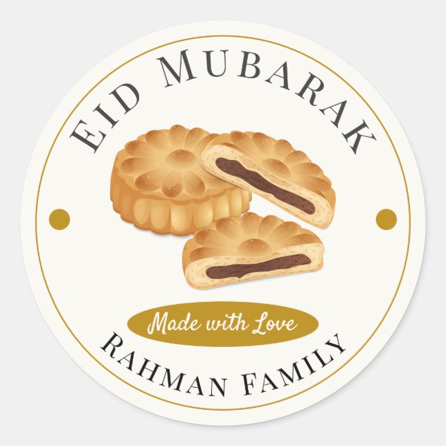 Pegatina Redonda Modern Maamoul Date Cookies Islamic Eid Mubarak (Anverso)