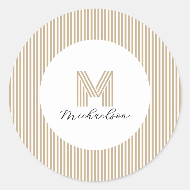 Pegatina Redonda Modern Minimal Gold Stripes Monogram (Anverso)