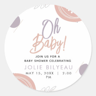 Pegatina Redonda Modern Minimal Heart Boho Baby Shower